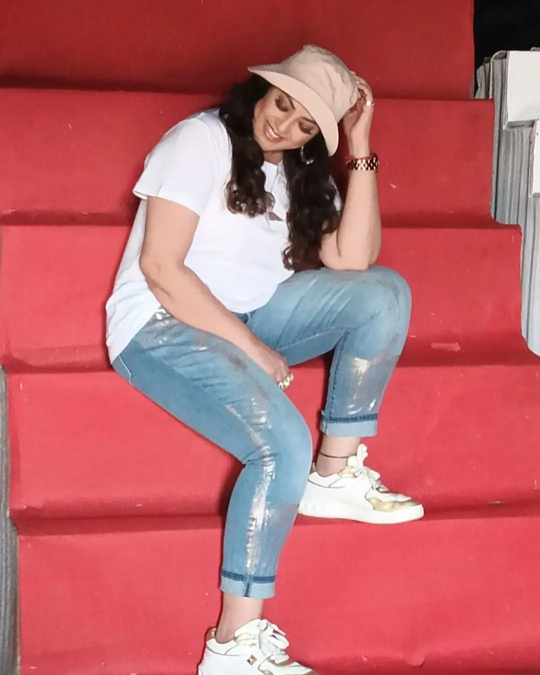 Meena Photoshoot in White T Shirt Blue Jeans